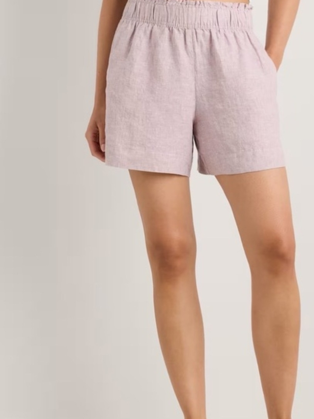 Quince Vintage Pink Chambray High-Waist Elastic Linen Shorts